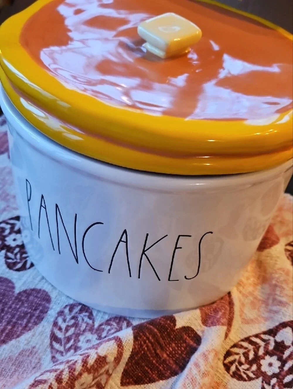 Rae Dunn Pancakes Ceramic Warmer Holder Canister with Lid New